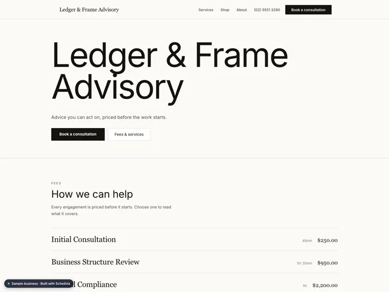 The Ledger & Frame Advisory demo site