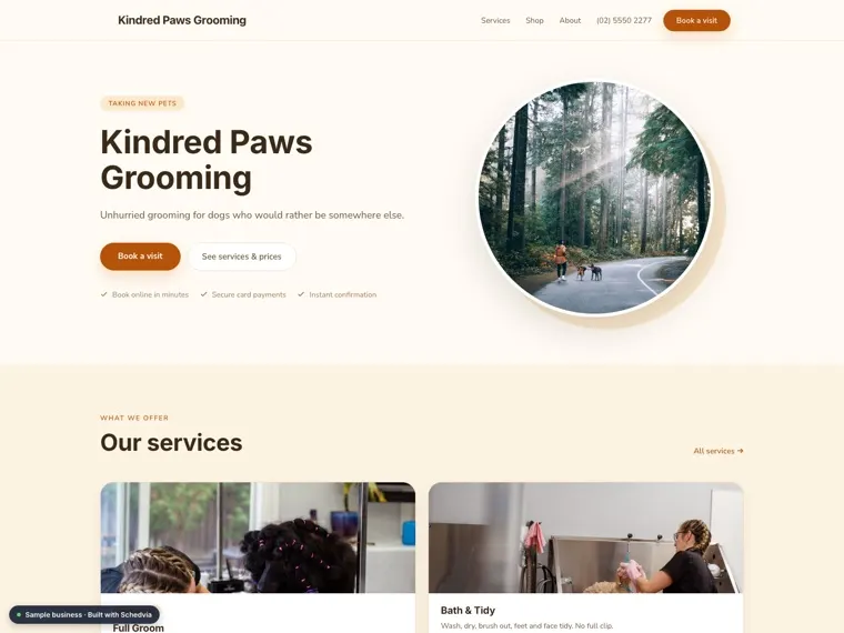 The Kindred Paws Grooming demo site